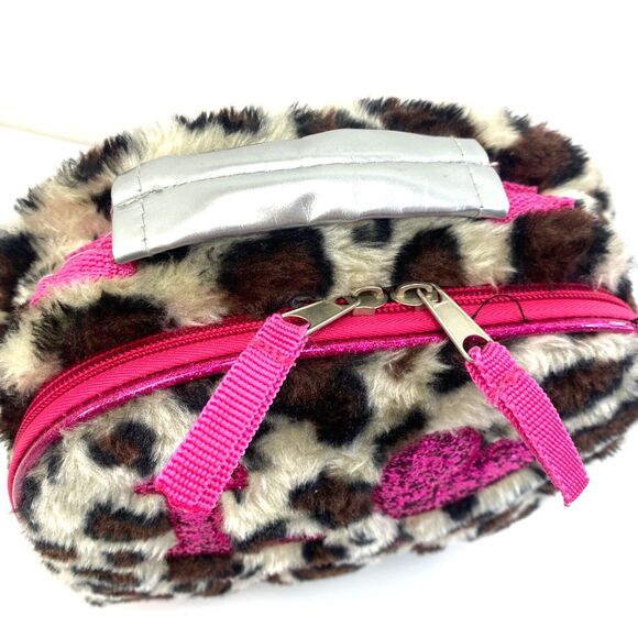 Cheetah Fur Pink Glitter LOVE Lunchbox Vinyl Interior Zip Around Purse Kitschy - Picture 5 of 6